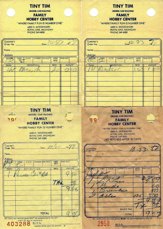 Tiny Tim Hobby Center - 1977-1982 Tiny Tim Receipts From Dave Dobner (newer photo)
